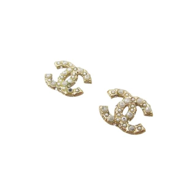 Chanel Earrings CC Logo CC Faux Pearl Rhinestone Gold in Gold from The Reluxe, photo 1 of 1