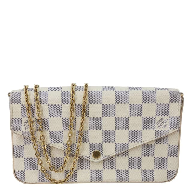 Louis Vuitton Felicie Pochette Damier Azur Crossbody Bag Rose Ballerine in Pink Canvas from Dallas Designer Handbags, photo 1 of 1