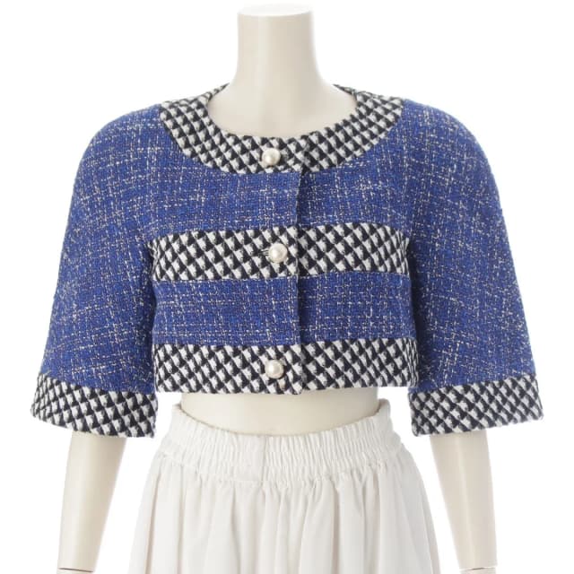 Chanel Cotton Wool CC Logo Pearl Button Cropped Terre Jacket Top Black Blue in Black Wool from The Reluxe, photo 1 of 1