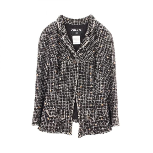 Chanel CC Logo Button Dot Tweed Silk Jacket in Tweed from The Reluxe, photo 1 of 1