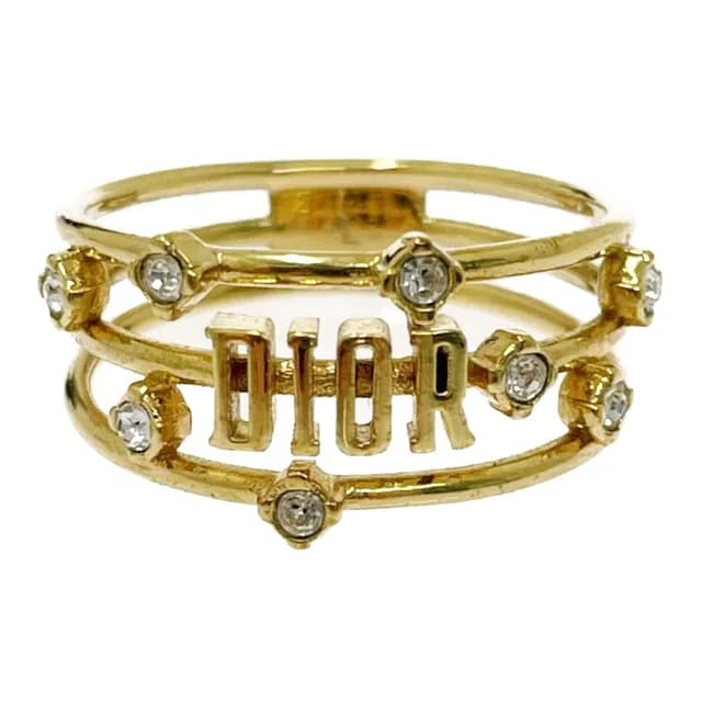 Dior Rhinestone Logo Ring Gold in Gold from The Reluxe, photo 1 of 1