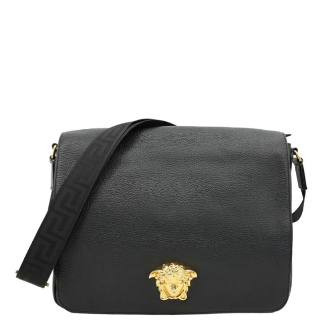 Versace Medusa Head Leather Messenger Bag Black in Black Leather from Dallas Designer Handbags, photo 1 of 1