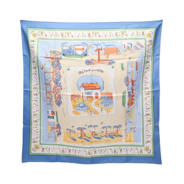 Hermès Scarf Carre 90 Retour a la Terre Blue Silk in Blue Silk from The Reluxe, photo 1 of 1