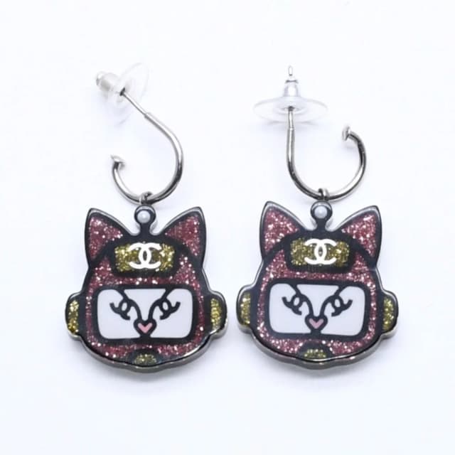 Chanel 17S Earrings Robot Cat Pink Yellow Glitter 17 in Pink from The Reluxe, photo 1 of 1