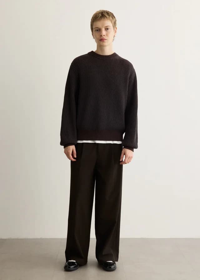Incu Collection Akuna Fisherman Rib Crew Sweater in NAVY-BROWN, image 1 of 1 from Incu