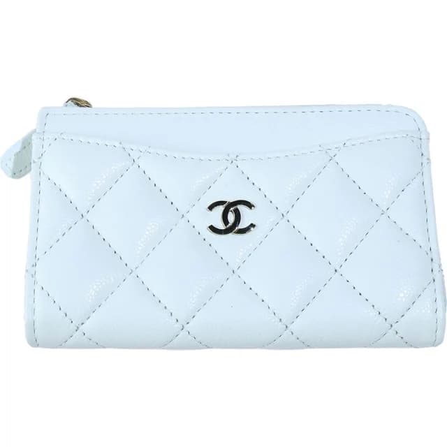 Chanel Quilted Fragment Case Zip Card Coin Purse Silver Caviar Leather Pale Blue in Blue Caviar leather from The Reluxe, photo 1 of 1