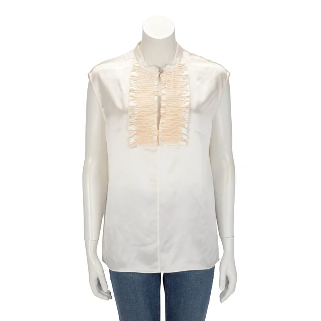 Chanel Ruffled Sleeveless Top FR 40 in Ecru Silk from Blue Spinach, photo 1 of 1