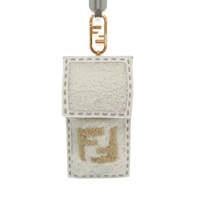 Fendi Logo Boa Phone Pouch 7AS047 Men,Women Leather,Fur Pouch Beige,White in Beige/White Leather , Fur from Elady, photo 1 of 1