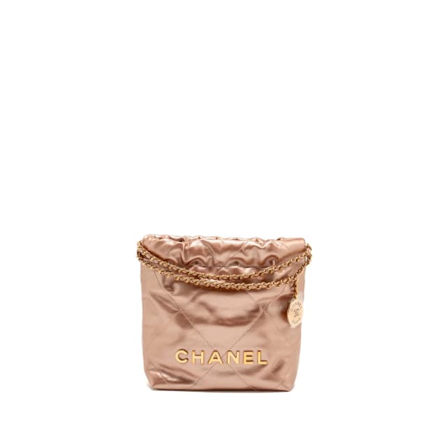 Chanel Mini 22 bag Shiny Calfskin Light Pink LGHW (Microchip) in Pink Calfskin from EMIER, photo 1 of 1