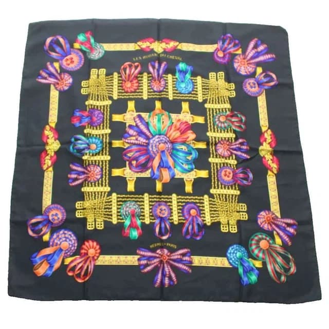 Hermès Carre 90 les Rubans du Cheval Scarf Large All Over Print Black Multicolor in Black from The Reluxe, photo 1 of 1