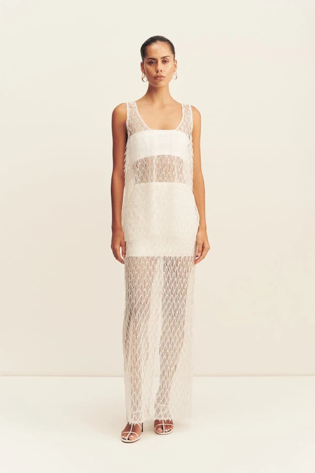 Shona Joy TALITHA FRINGE MAXI SKIRT - IVORY, image 1 of 1 from Shona Joy