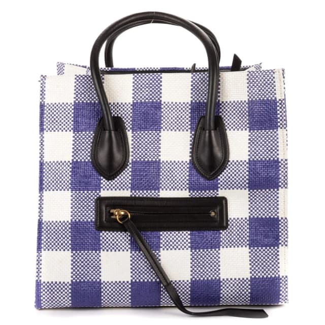 Celine Luggage Phantom White Blue Gingham Handbag in White Woven leather from The Reluxe, photo 1 of 1