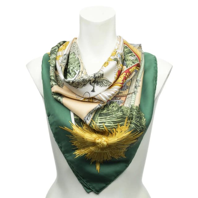 Hermès Scarf Green Beige Gold Silk in Beige Silk from The Reluxe, photo 1 of 1