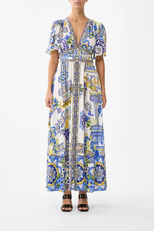 Camilla eBoutique SHAPED WAISTBAND DRESS WITH FLUTTER SLEEVES ESPAÑA NIRVANA, image 1 of 1 from CAMILLA