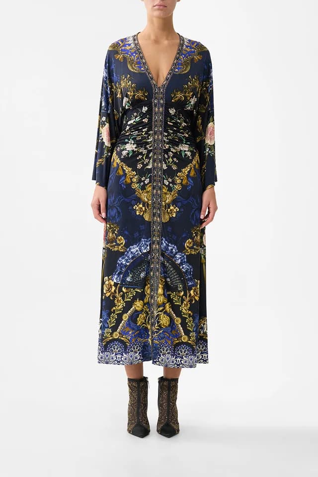 Camilla eBoutique WIDE SLEEVE GATHERED MIDI DRESS NOTES FROM THE BLUE ROOM, image 1 of 1 from CAMILLA