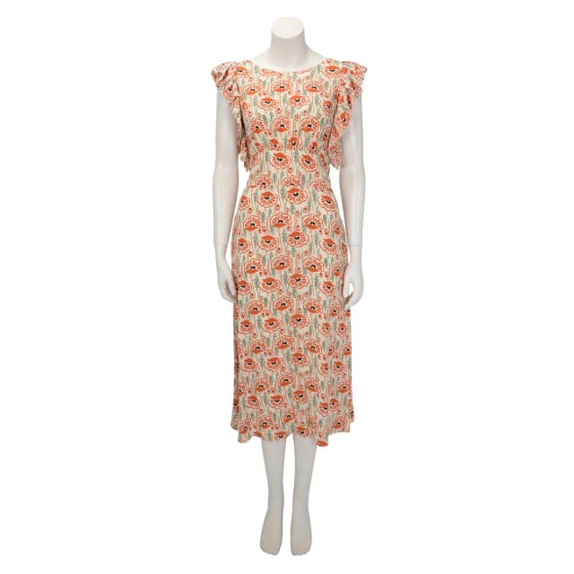 Prada Crepe Poppy Print Dress IT 44 in Ivory from Blue Spinach, photo 1 of 1