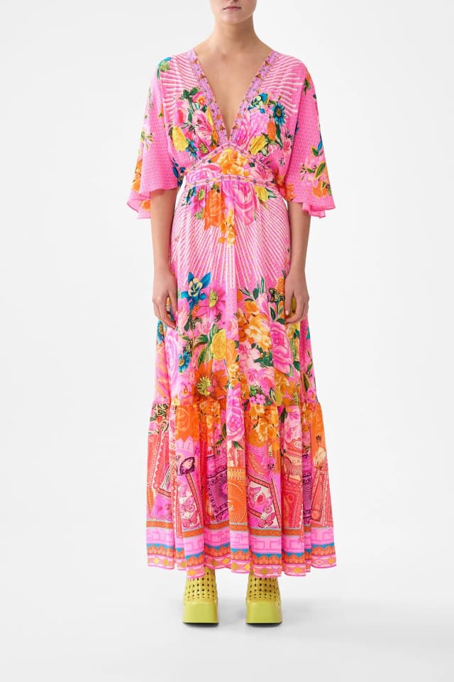 Camilla eBoutique WAISTED DRESS WITH HEM RUFFLE ILLUSTRATION NATION, image 1 of 1 from CAMILLA