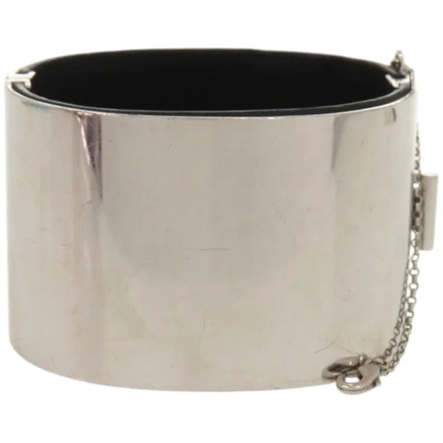 Celine Manchette Metal Leather Silver Bangle in Silver Leather from The Reluxe, photo 1 of 1