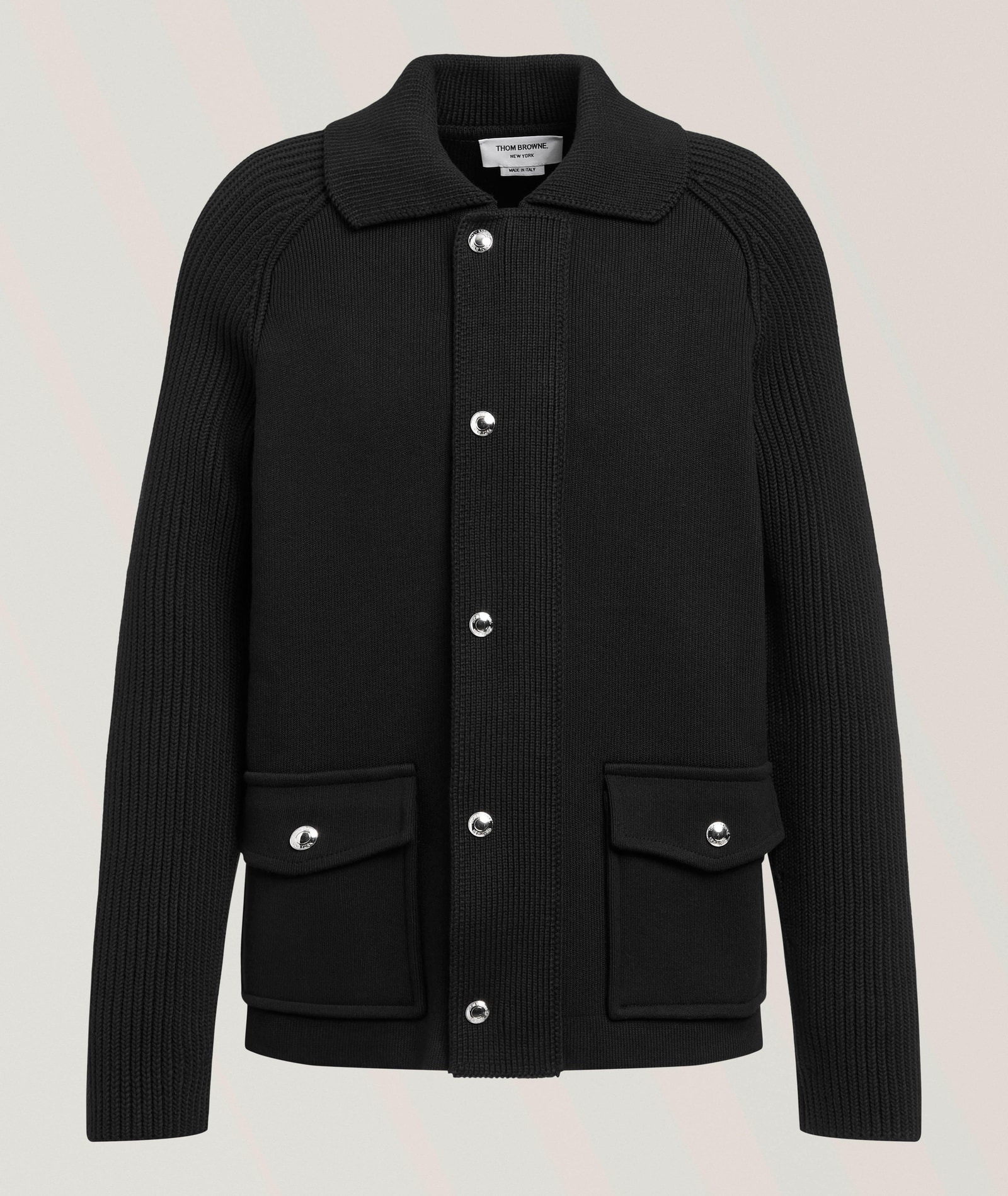 Thom Browne Cotton-Cashmere Knit Jacket in Black Cashmere & Cashmere Blends, image 1 of 1 from Harry Rosen