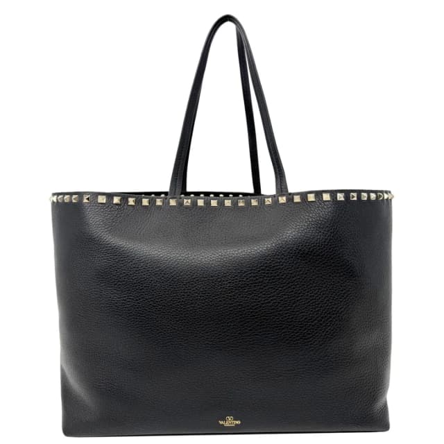 Valentino Garavani Rockstud Leather Shopper Tote Bag Black in Black Leather from Dallas Designer Handbags, photo 1 of 1