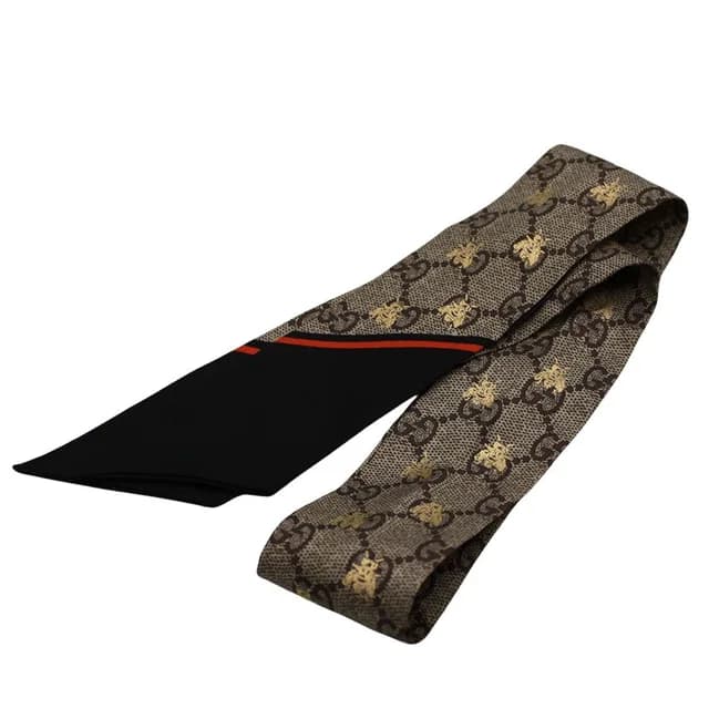 Gucci Scarf Silk GG Bee Neck Bow Gray Navy in Navy Silk from The Reluxe, photo 1 of 1
