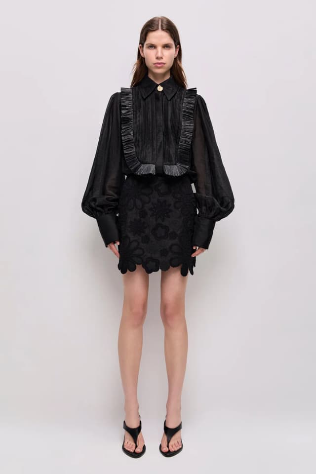 AJE Gia Embroidered Mini Skirt in BLACK, image 1 of 1 from Aje