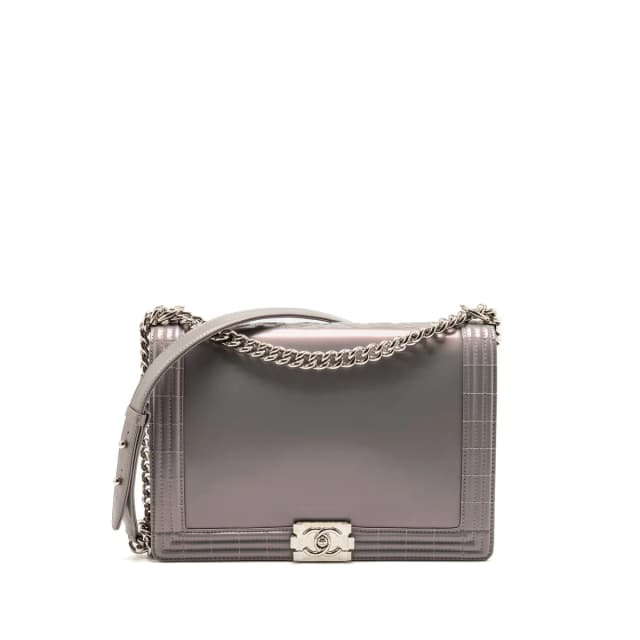 Chanel Reverso Boy Flap Patent Iridescent Grey SHW in Grey Patent leather from EMIER, photo 1 of 1