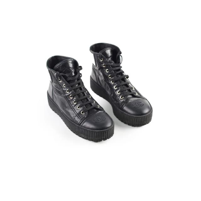 Chanel Cap Toe Lace Up Boots Black Size 40.5C in Black Calfskin from The Purse Affair, photo 1 of 1