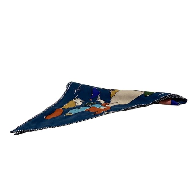 Hermès Shawl Triangle Jean Blue Petrol Natural Green Thousand and One Rabbit in Beige Silk from The Reluxe, photo 1 of 1