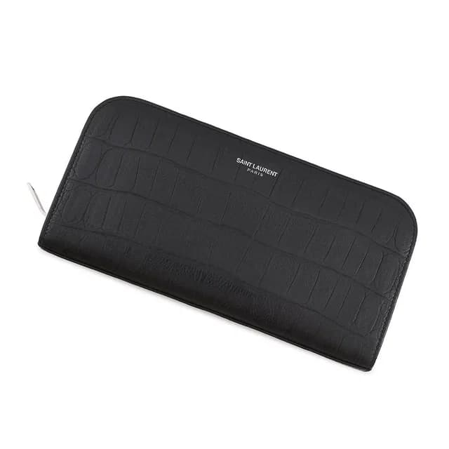 Saint Laurent Wallet Zip Around Croco Embossed Leather Black in Black Leather from The Reluxe, photo 1 of 1