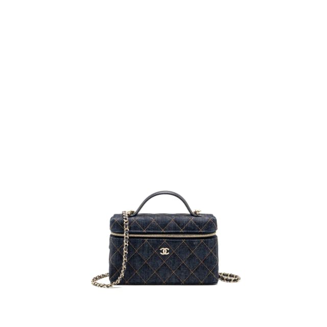 Chanel Top Handle Slim Vanity Case Quilted Denim Dark Blue LGHW (Microchip) in Blue Denim from EMIER, photo 1 of 1