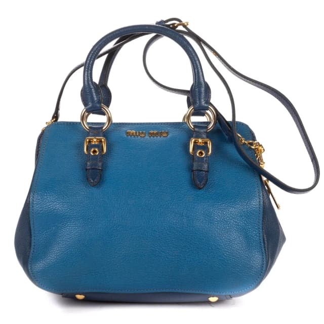 Miu Miu Bauletto Bag Blue Navy Madras Leather in Navy Leather from The Reluxe, photo 1 of 1
