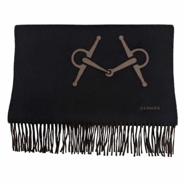 Hermès Brown Ebony Leather Horsebit Logo Embroidery Reversible in Black Cashmere from The Reluxe, photo 1 of 1