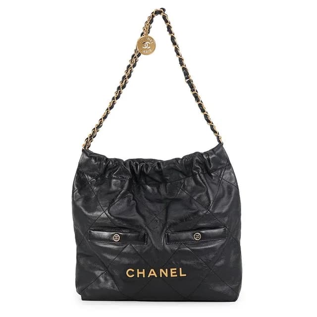Handbag Quilted Chanel 22 Double Pocket Small Calfskin Black in Black Calfskin from The Reluxe, photo 1 of 1