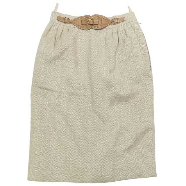 Hermès Vintage Wool Silk Blend Tight Skirt Studded Belt Half Knee Length in Silk from The Reluxe, photo 1 of 1