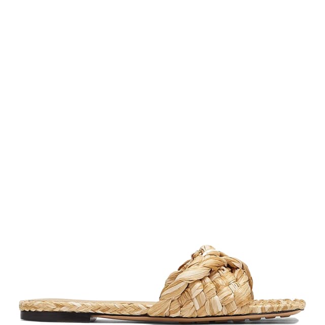 Bottega Veneta Twisted Rafia Flat Slide, Macadamia, image 1 of 1 from Cultstatus