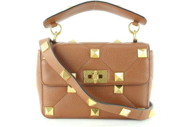 Valentino Garavani Caramel Brown Roma Stud 2way Crossbody Hammered GHW in Brown from Bagriculture, photo 1 of 1