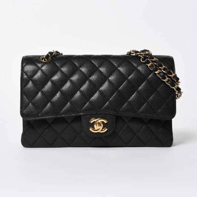 Chanel Quilted 25 Double Flap Chain Shoulder Bag CC Logo Caviar Leather Black in Black Caviar leather from The Reluxe, photo 1 of 1