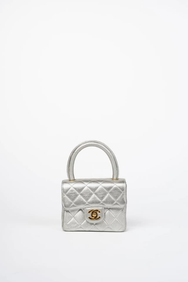 Chanel Vintage Silver Lambskin Leather Mini Top Handle Bag in Silver Lambskin from Break Archive, photo 1 of 1