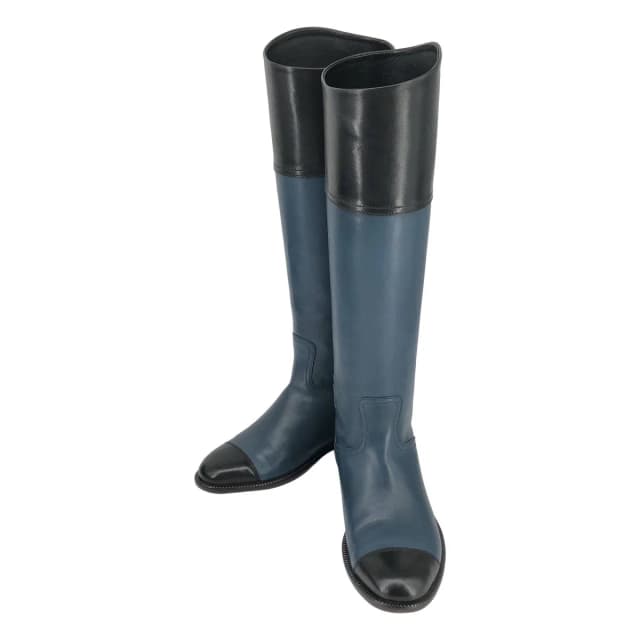Chanel CC Logo Leather Bicolor Long Boots Navy Black in Black Leather from The Reluxe, photo 1 of 1