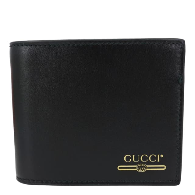 Gucci Logo Print Leather Bifold Men's Wallet Black 547585 in Black Leather from Dallas Designer Handbags, photo 1 of 1