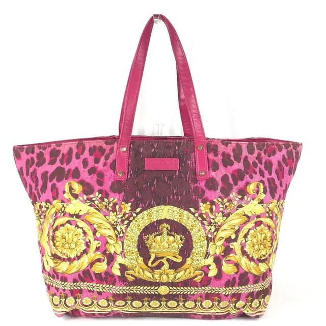 Versace Shoulder Bag Logo All Over Pattern Leather Canvas Pink in Pink Canvas from The Reluxe, photo 1 of 1