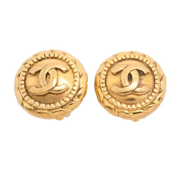 Chanel Earrings Vintage CC Logo Round Circle Gold Plated in Gold from The Reluxe, photo 1 of 1