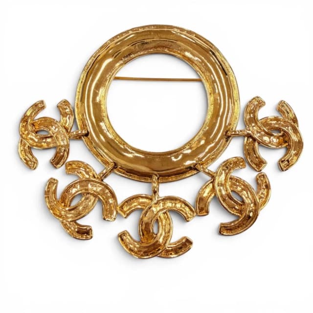 Chanel Vintage 94P CC Logo Circle Swing Brooch Gold French in Gold from The Reluxe, photo 1 of 1