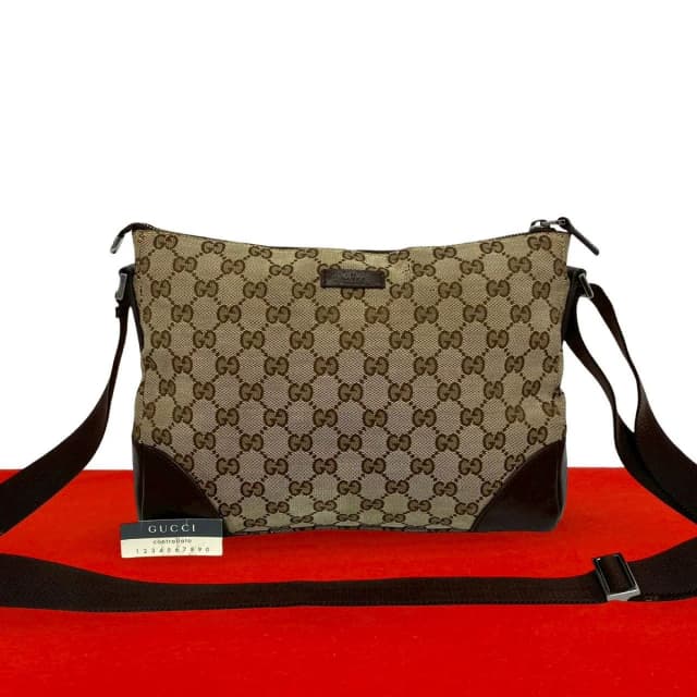 Gucci GG Canvas Leather Shoulder Bag Pochette Crossbody Cross Brown in Brown Canvas from The Reluxe, photo 1 of 1