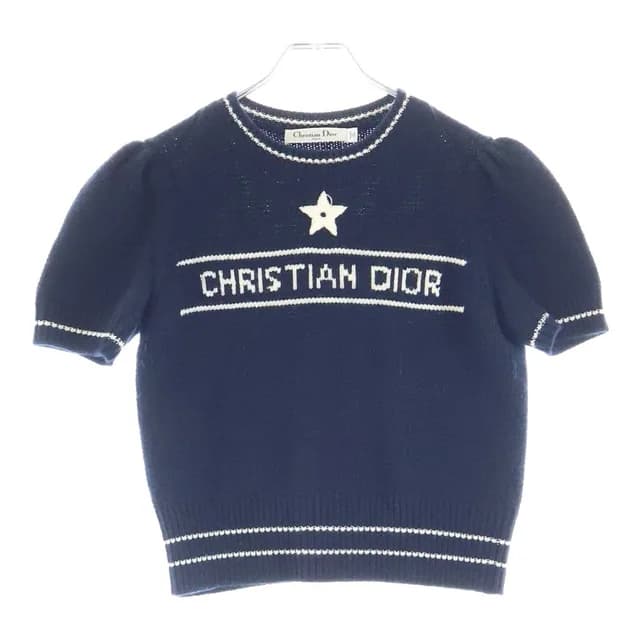 Dior Logo Embroidery Short Sleeve Cashmere Knit Sweater Navy in Navy Cashmere from The Reluxe, photo 1 of 1
