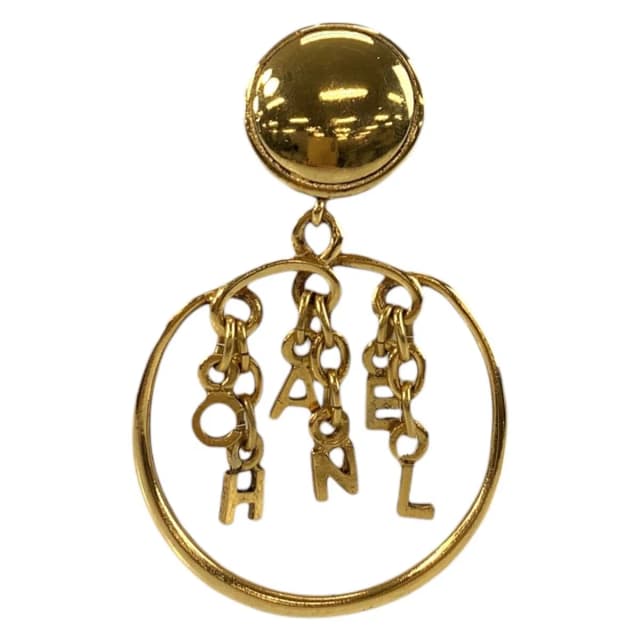 Chanel Logo Hoop Gold Plated Earrings One Side in Gold from The Reluxe, photo 1 of 1