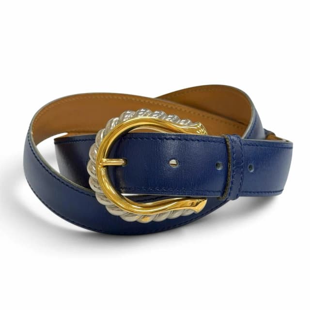 Hermès Vintage Silver Gold Leather Belt Navy Blue 75 in Navy Leather from The Reluxe, photo 1 of 1