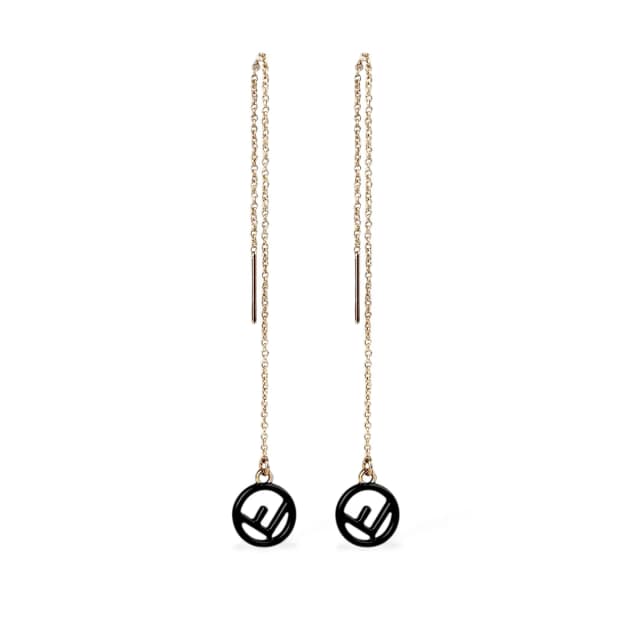 Enamel F is Fendi Logo Chain Threader Earrings in Black Metal from Designer Archives, photo 1 of 1