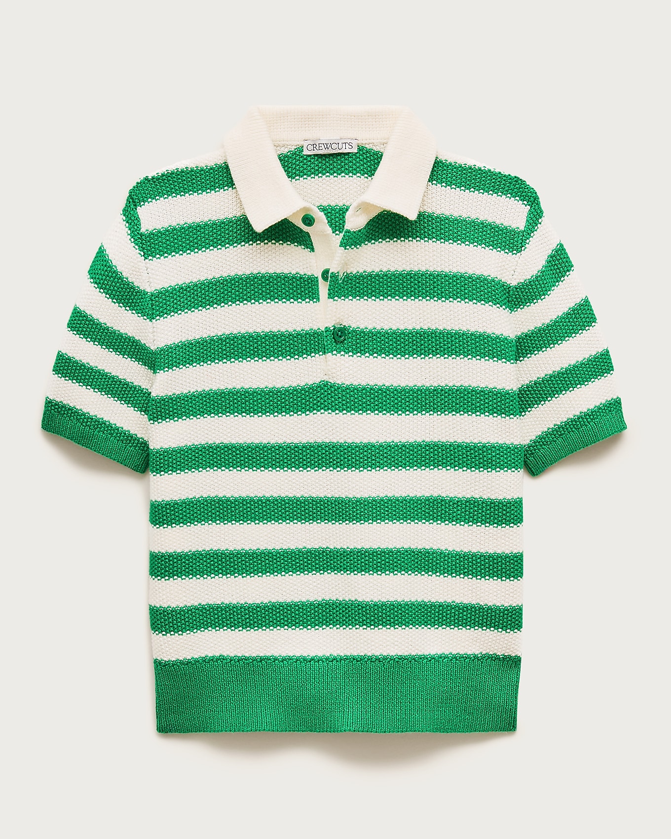 J.Crew Kids' short-sleeve seed-stitch sweater-polo in stripe in IVORY KELLY GREEN MULTI, image 1 of 1 from J.Crew (US)